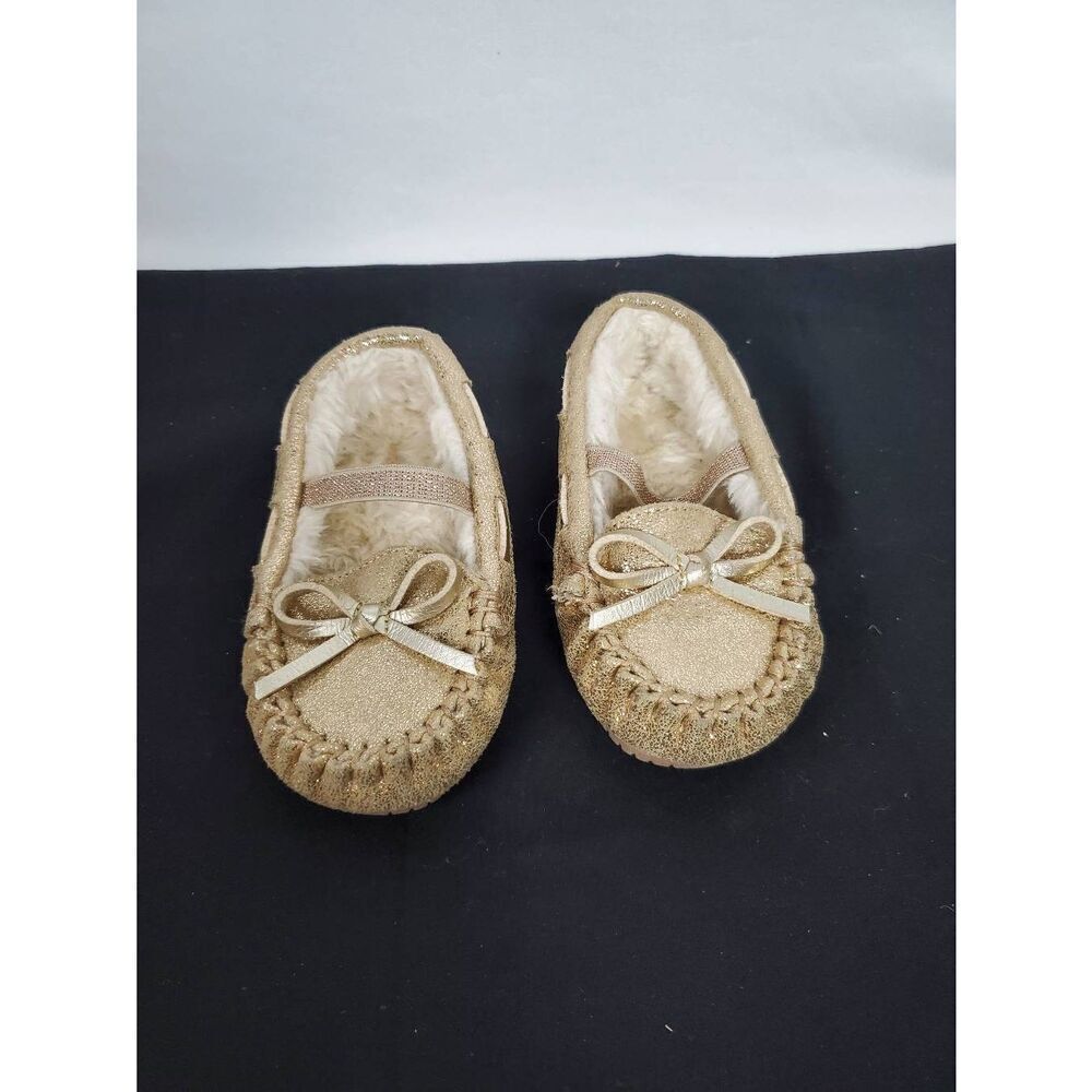 Toddler Girls s (5-6), Fuzzy Gold Glitter Slip-on Shoes